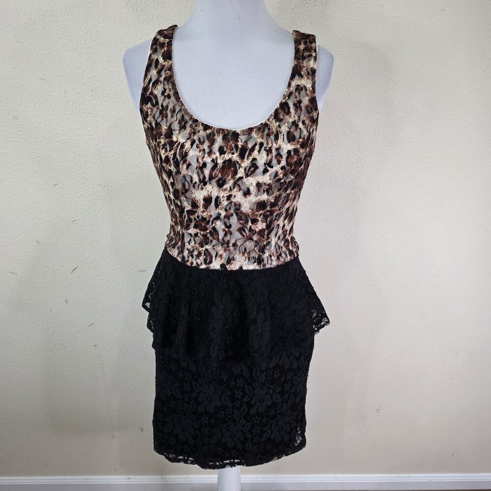 Vintage Y2K Lace Animal Print Dress Sleeveless Preplum Heart Soul Size Small